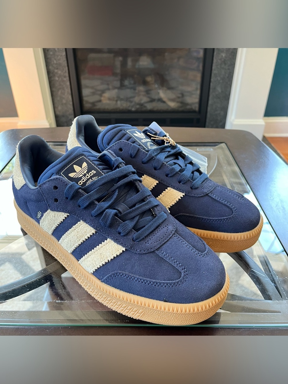 Sz 9 adidas Samba XLG "Night Indigo / Warm Vanilla / Gum" Low Top Suede JQ2885 - Picture 3 of 8